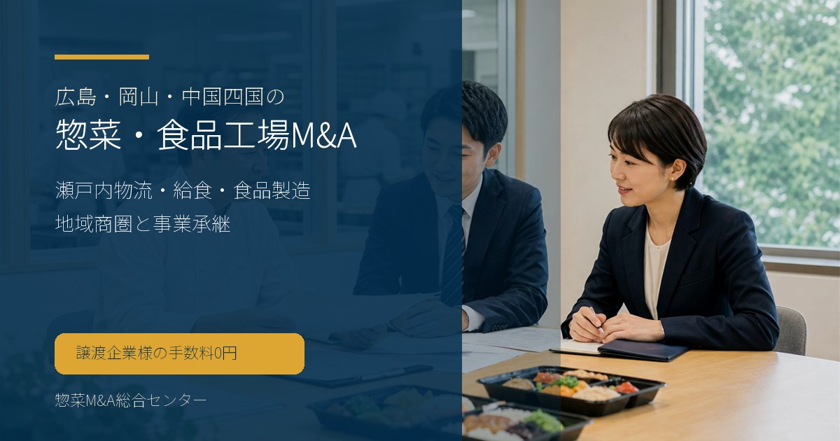 広島・岡山・中国四国の惣菜・弁当・食品工場M&Aで瀬戸内物流や給食、食品製造の承継論点を示す画像